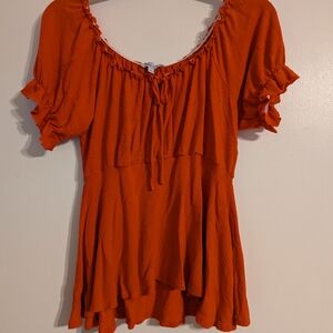 White Birch Red Puff Sleeve Blouse NWOT